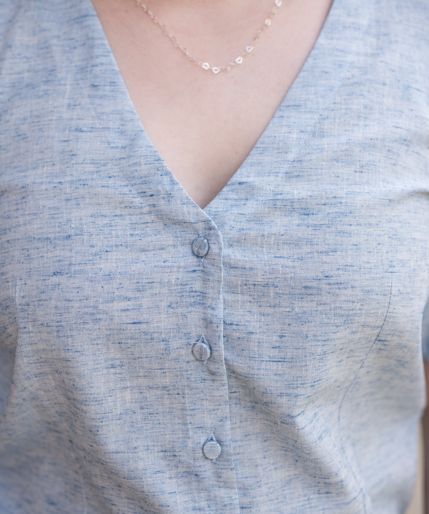 Button Front V-Neck Top