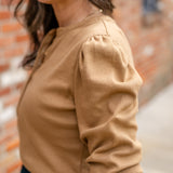 Rib Puff Sleeve Henley Top