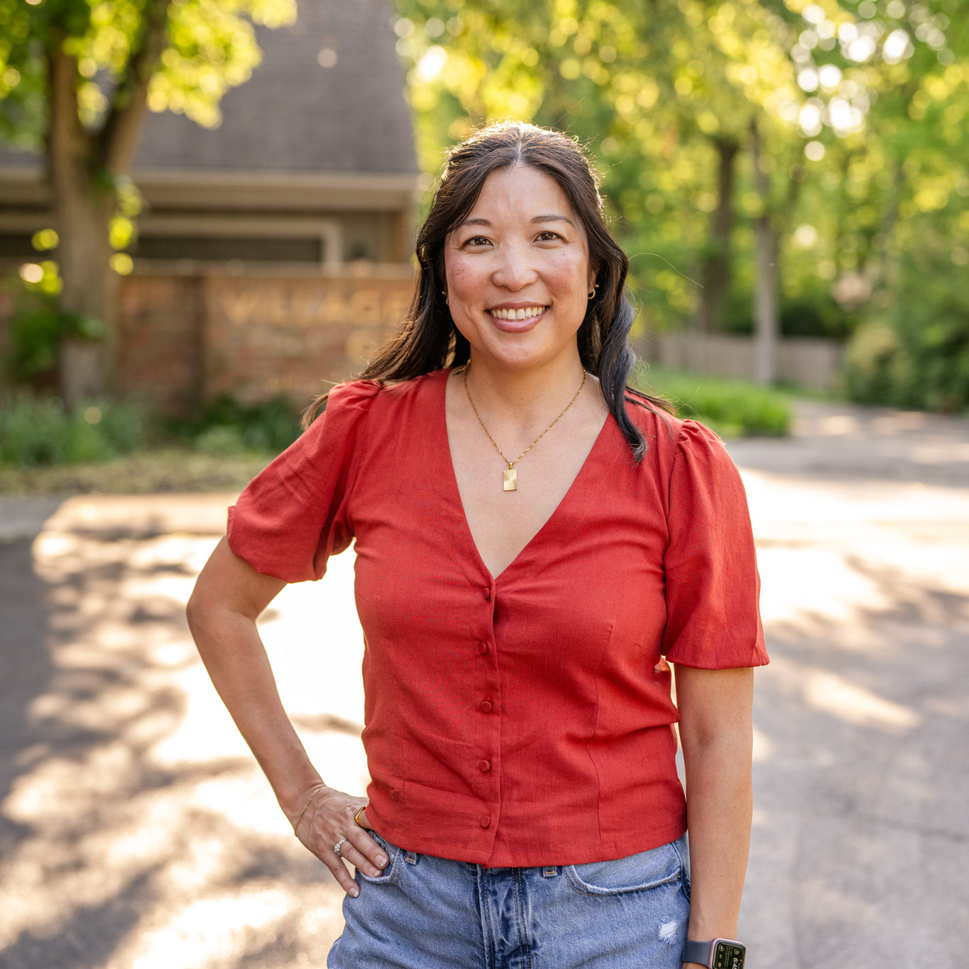 Button Front V-Neck Shirt