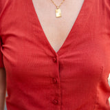 Button Front V-Neck Shirt
