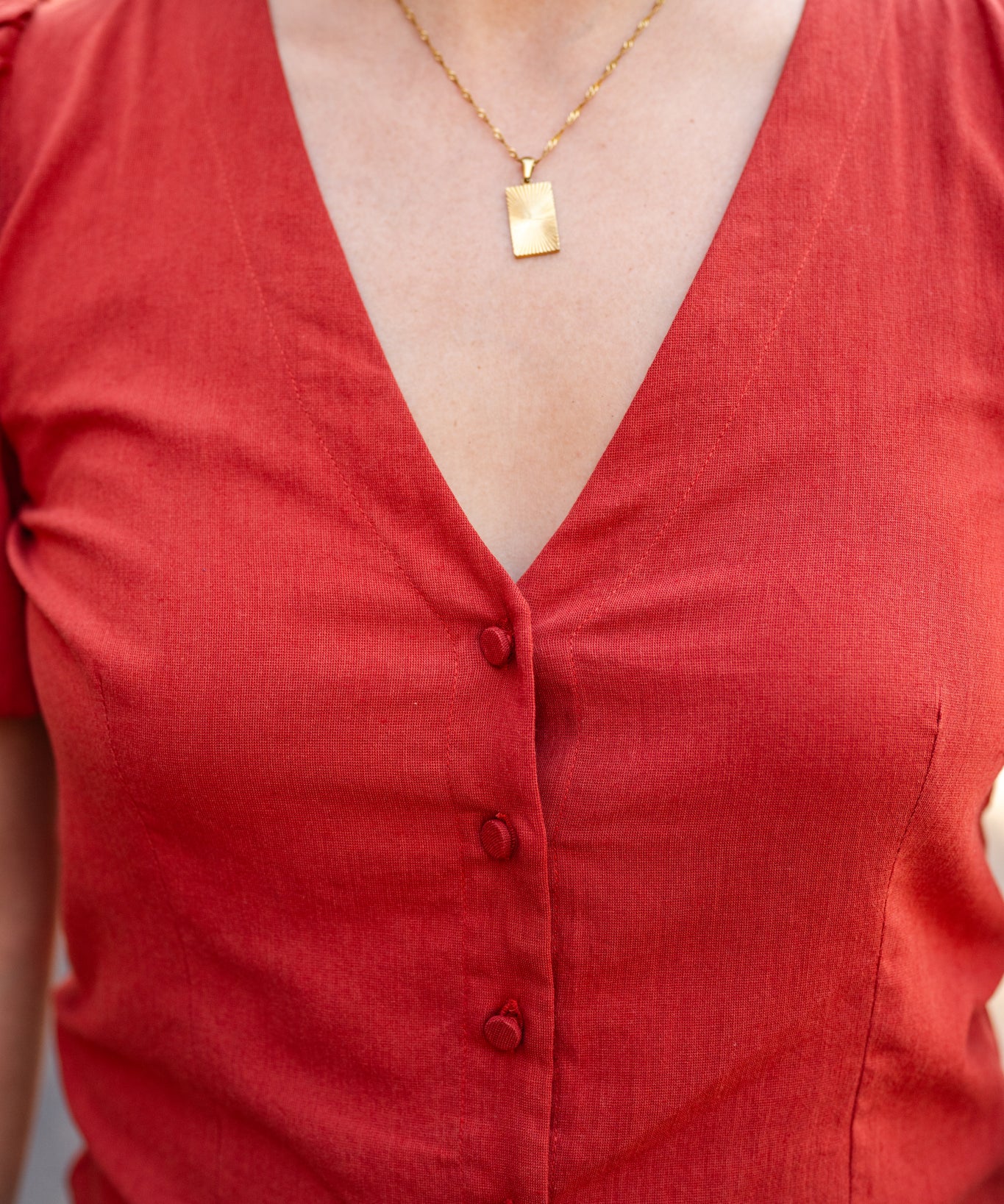 Button Front V-Neck Shirt