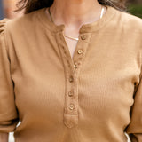 Rib Puff Sleeve Henley Top