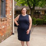 Sleeveless Knit Dress with Piping