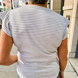 Flutter cap sleeve striped knit top