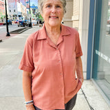 Open Collar V-Neck Button-up Blouse