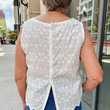 Eyelet Sleeveless Button-Back Top