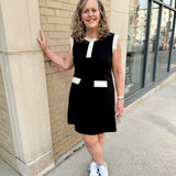 Cap Sleeve Knit Mini Dress with Front Pockets