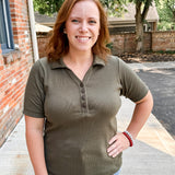 Ribbed Henley Polo Top