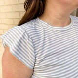 Flutter cap sleeve striped knit top