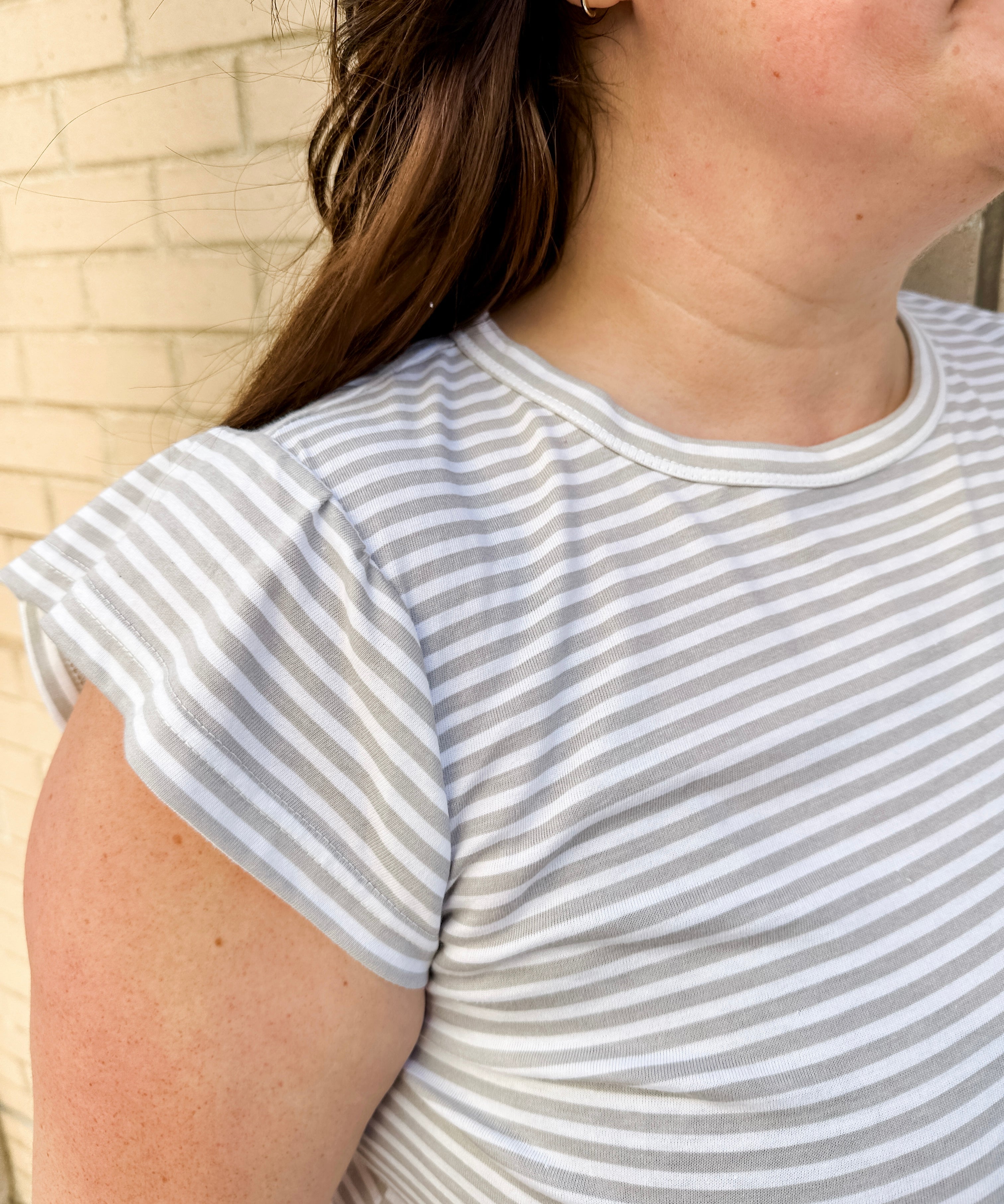 Flutter cap sleeve striped knit top