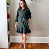 Linen Shirt Dress with Bottom Ruffle