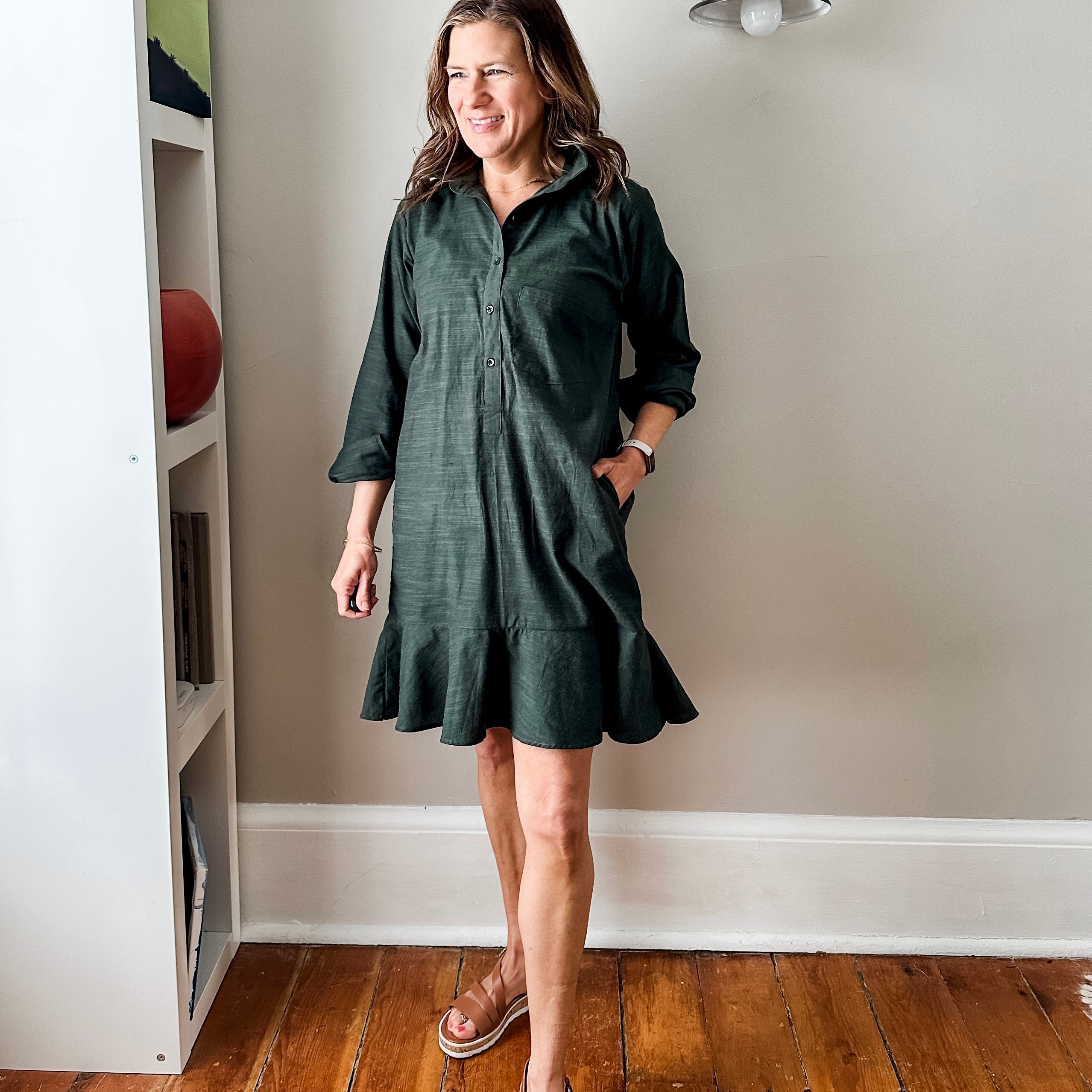 Linen Shirt Dress with Bottom Ruffle