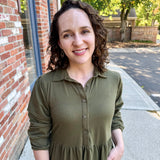 Tiered Knit Shirt Dress olive