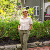 Short Sleeve Button-Up Blouse with Lace