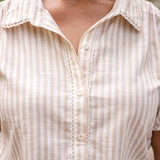 Short Sleeve Button-Up Blouse with Lace