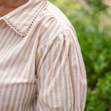 Short Sleeve Button-Up Blouse with Lace
