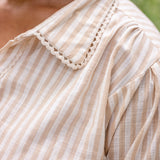 Short Sleeve Button-Up Blouse with Lace