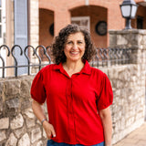 Short Sleeve Button-Up Blouse with Lace