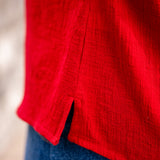 Short Sleeve Button-Up Blouse with Lace