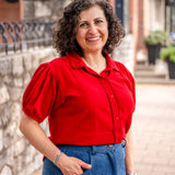 Short Sleeve Button-Up Blouse with Lace