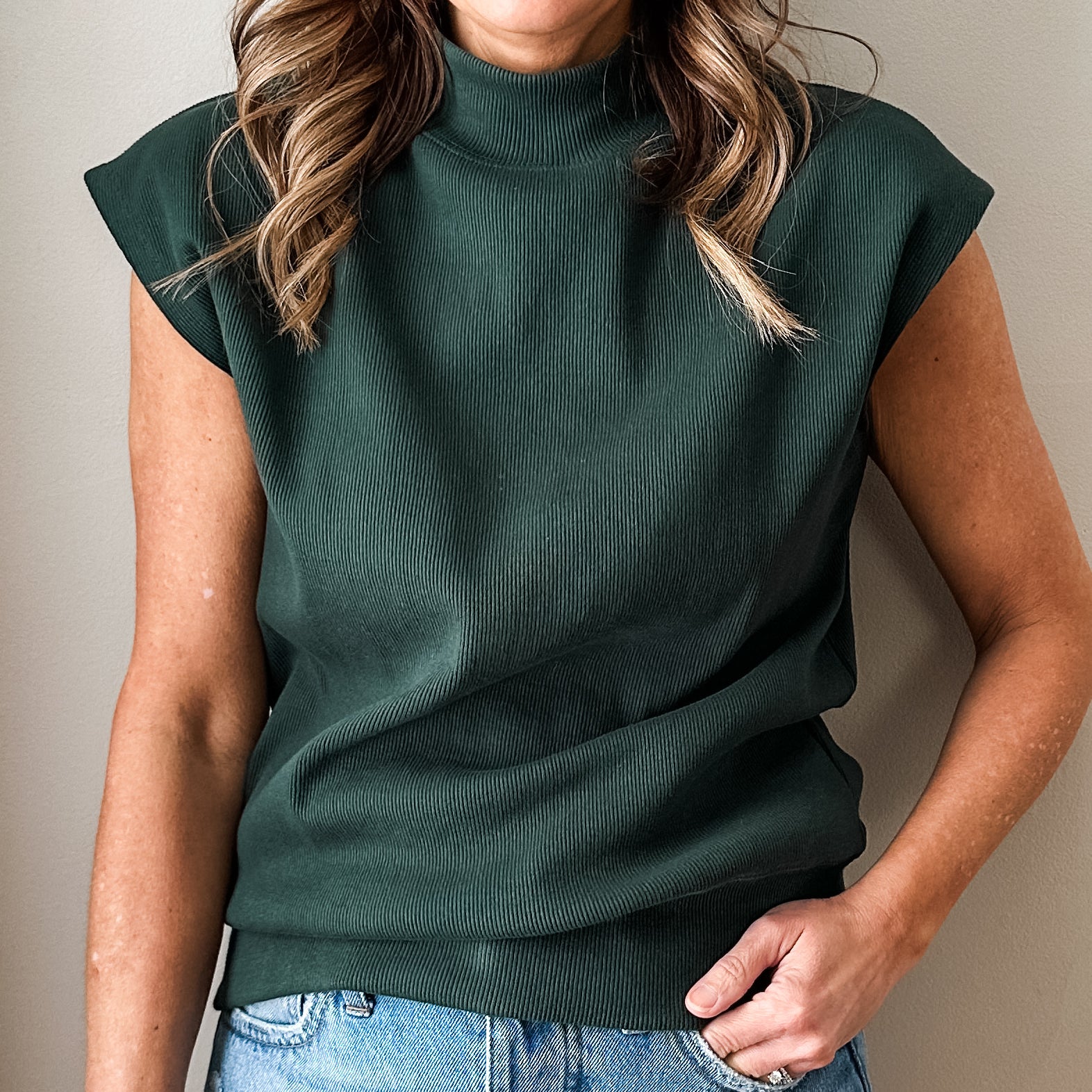 Sleeveless Tapered Mock Neck