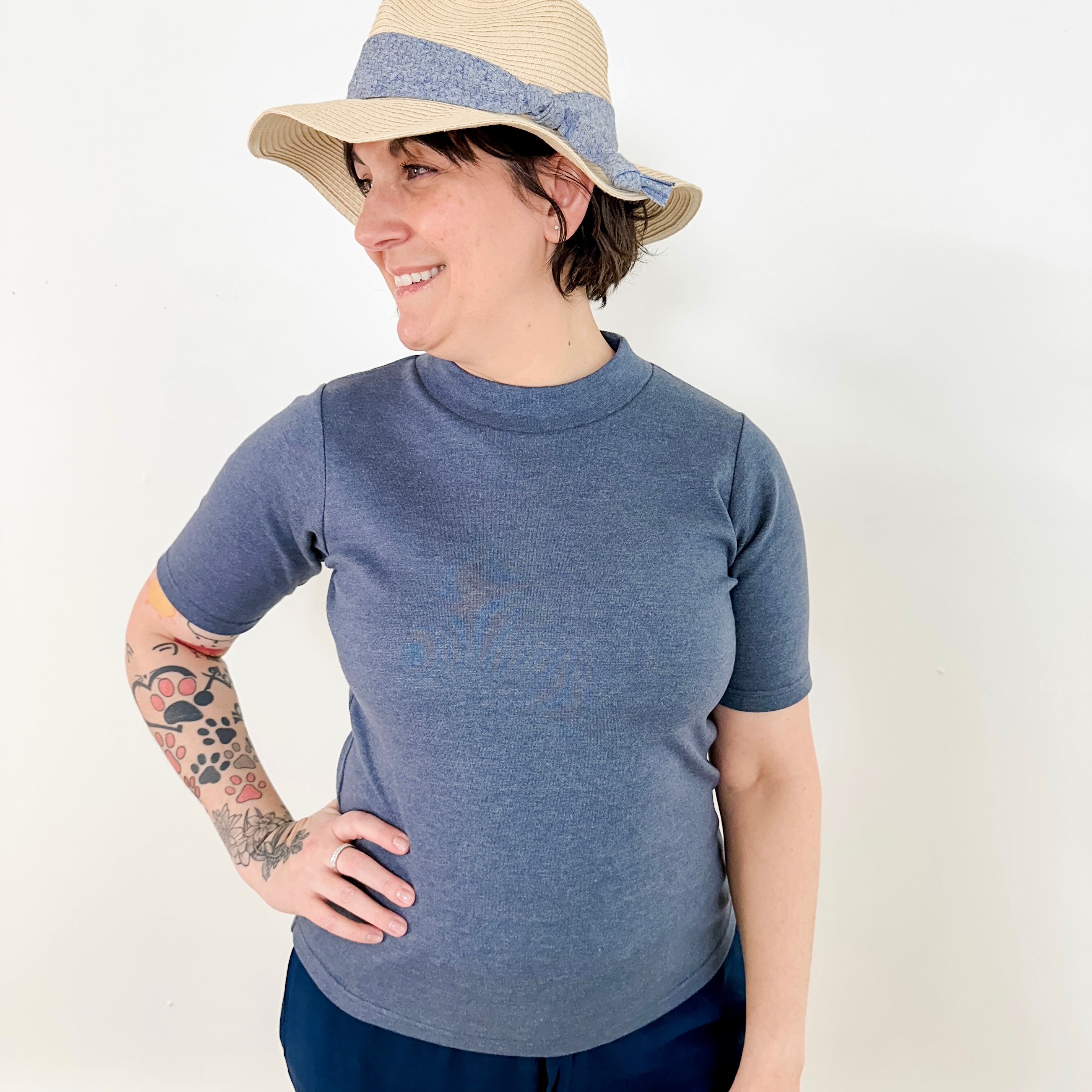 Elbow Sleeve Mock Neck