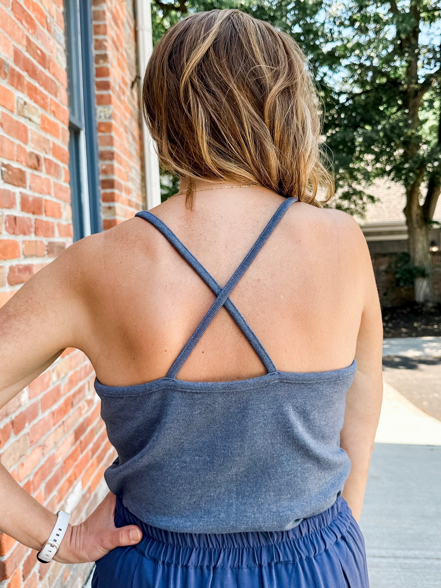 Cross Back Button Tank