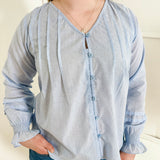 Pleated Button-Up Blouse