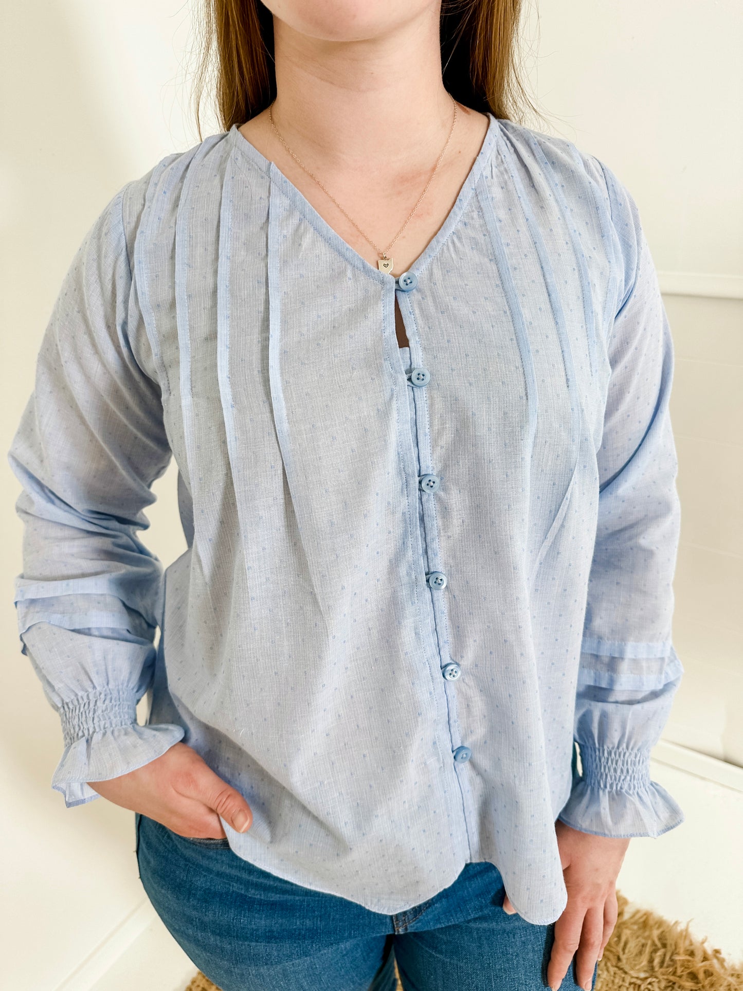 Pleated Button-Up Blouse