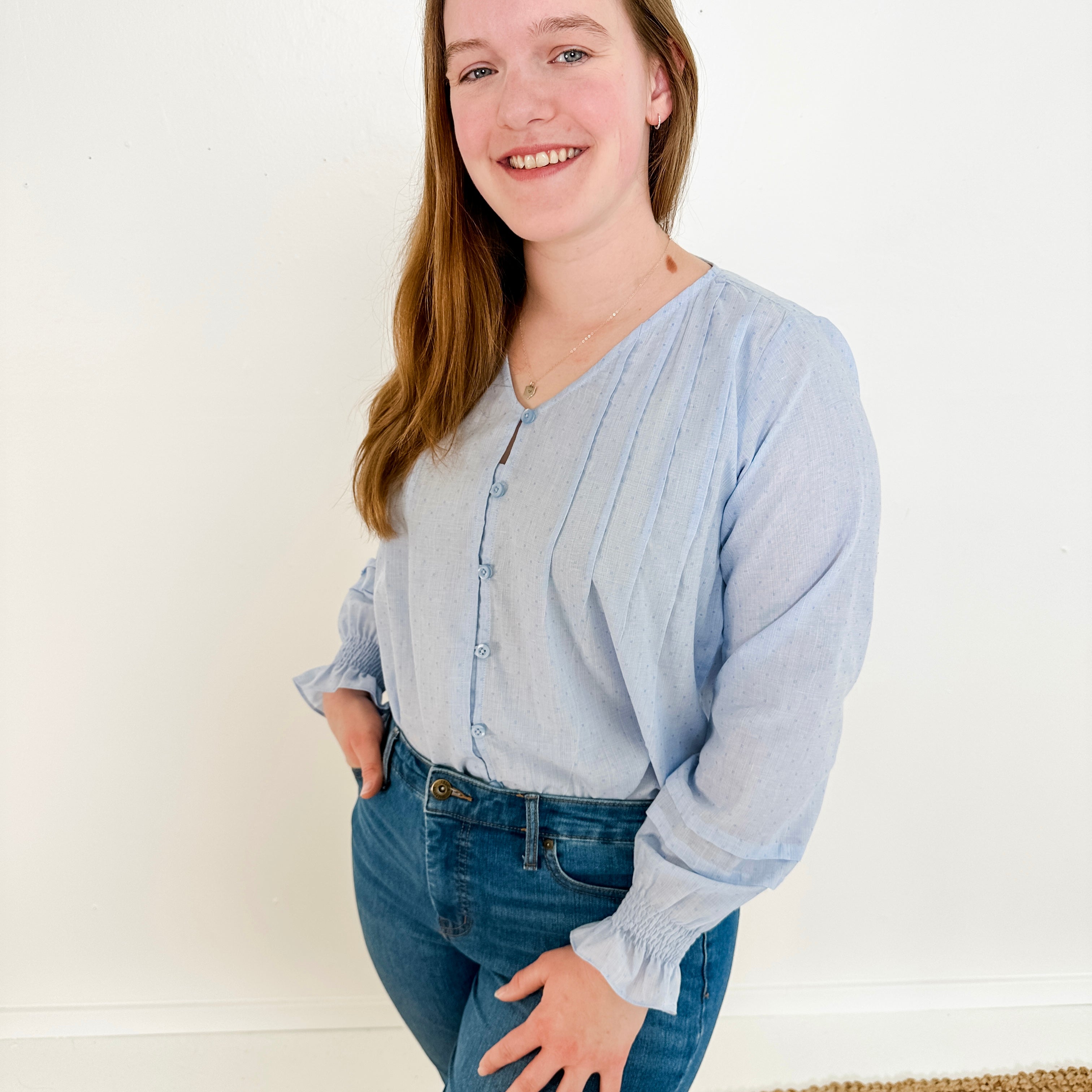 Pleated Button-Up Blouse