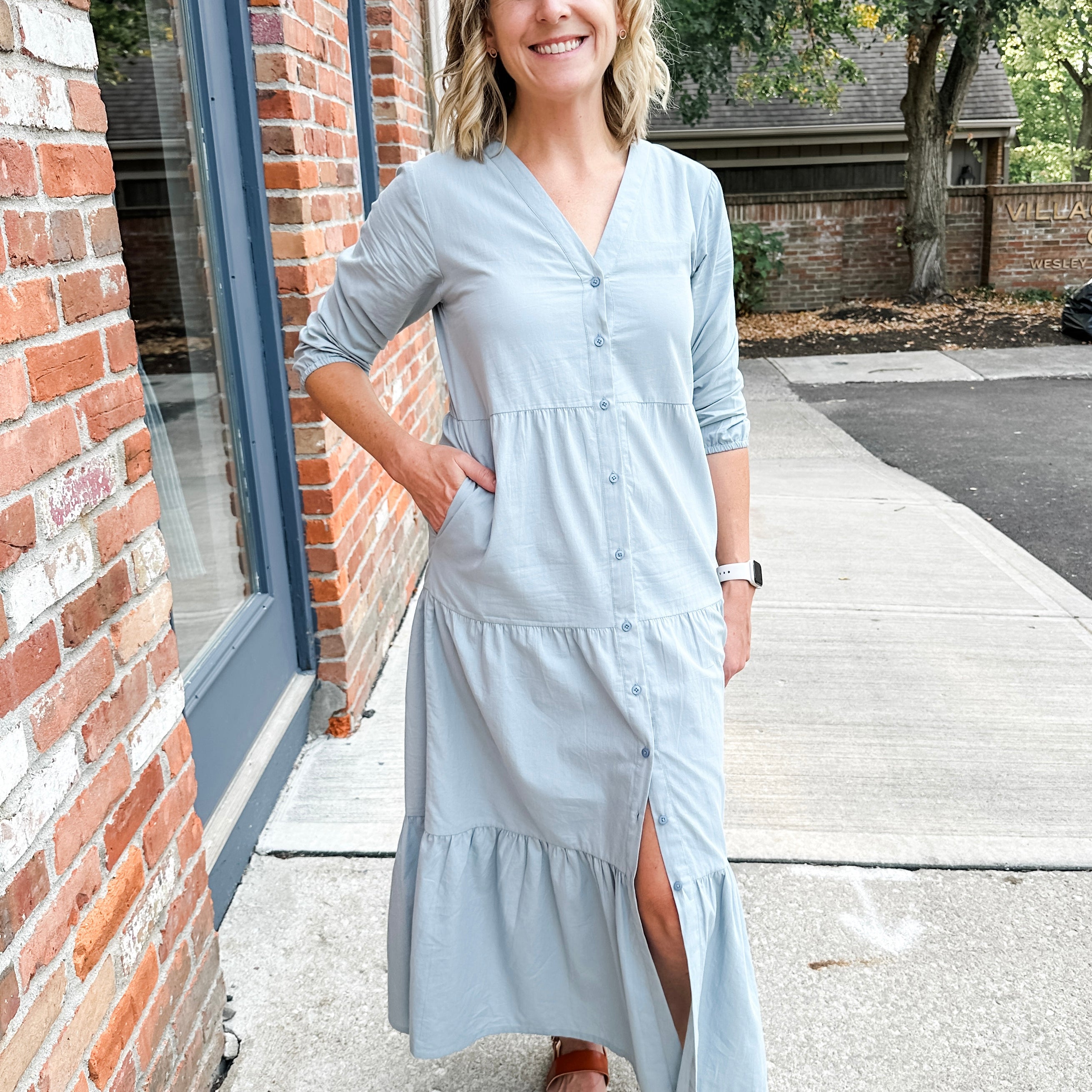 Button Front Tiered Dress