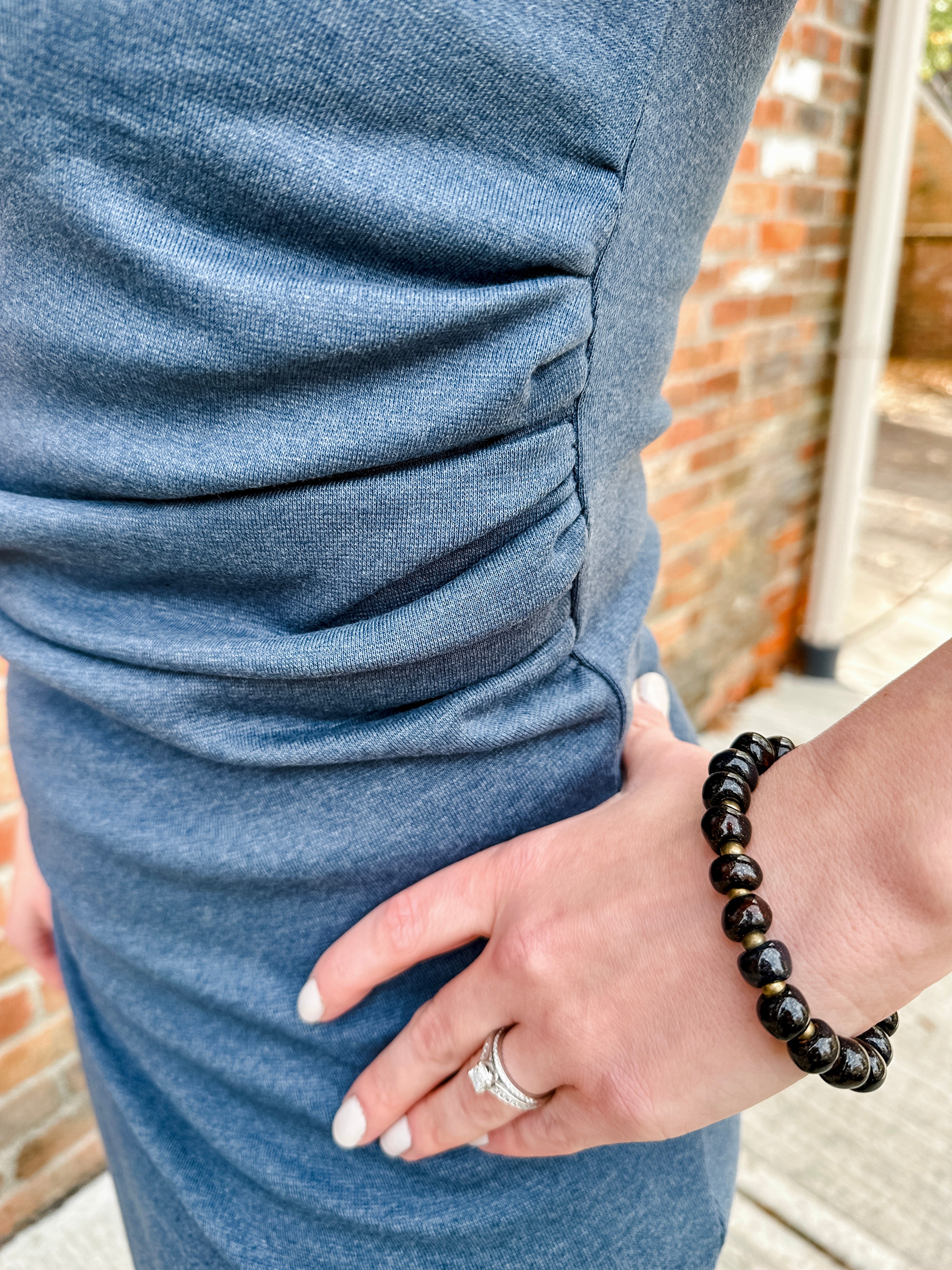 Soho Dress – Chic & Versatile Women’s Dress – Flattering Ruched Waist for All Sizes and Body Types – Short Draped Cowl Mock Neckline for a Sophisticated Look – Made from Soft Surplus 100% Cotton Knit 1x1 Fabric – Medium Weight with Light Stretch for Smooth, Comfortable Wear – Sleeveless Design with Cuff Trim – Tidy Back Zipper for Easy Styling – Available in 4 Colors: blue, Sizes XS-3X – Perfect to Pair with a Cardigan, Sherpa Jacket, or Knit Blazer – effortless and stylish.