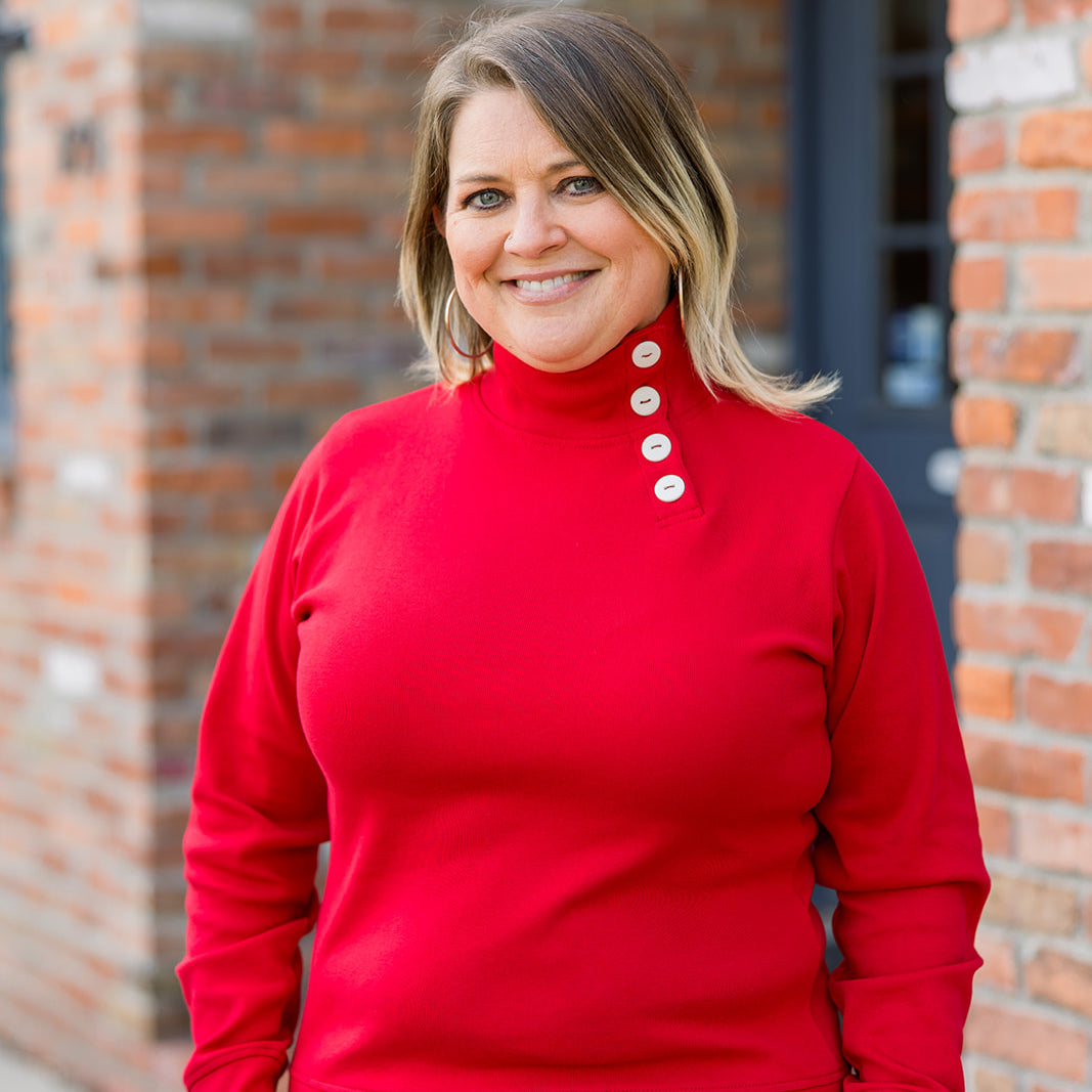 Button Mock Neck Pull-Over