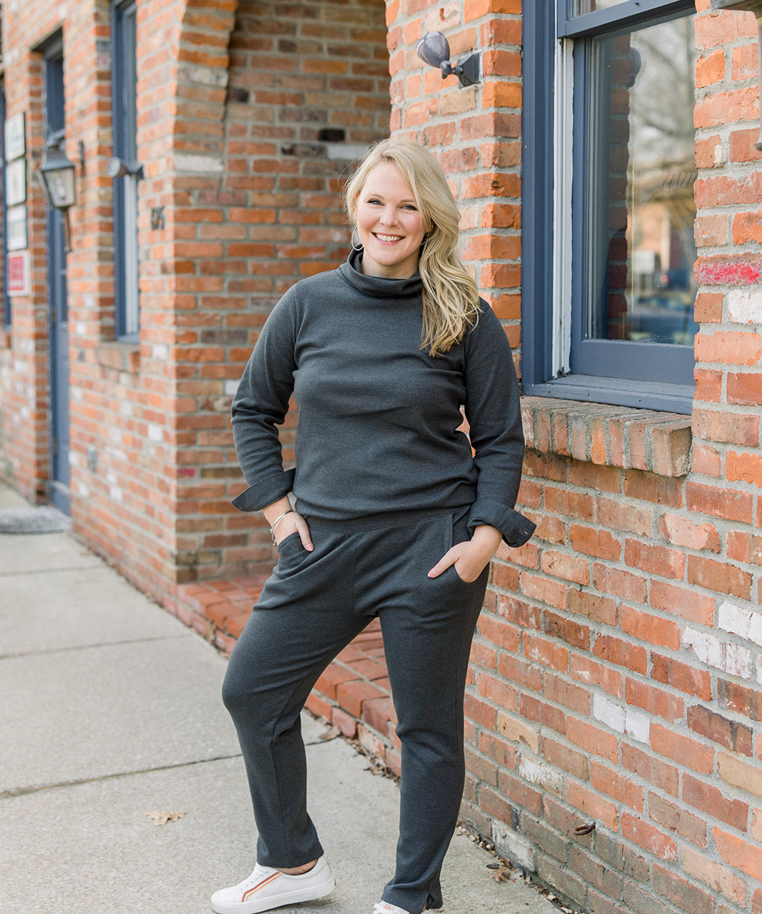 Ponte II Long Sleeve Mock Neck with Cuff and Pant - Charcoal