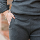 Ponte II Long Sleeve Mock Neck with Cuff and Pant - Charcoal