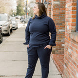 Ponte II Long Sleeve Mock Neck with Cuff and Pant - Navy