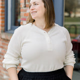 Waffle V-Neck Henley - Ivory