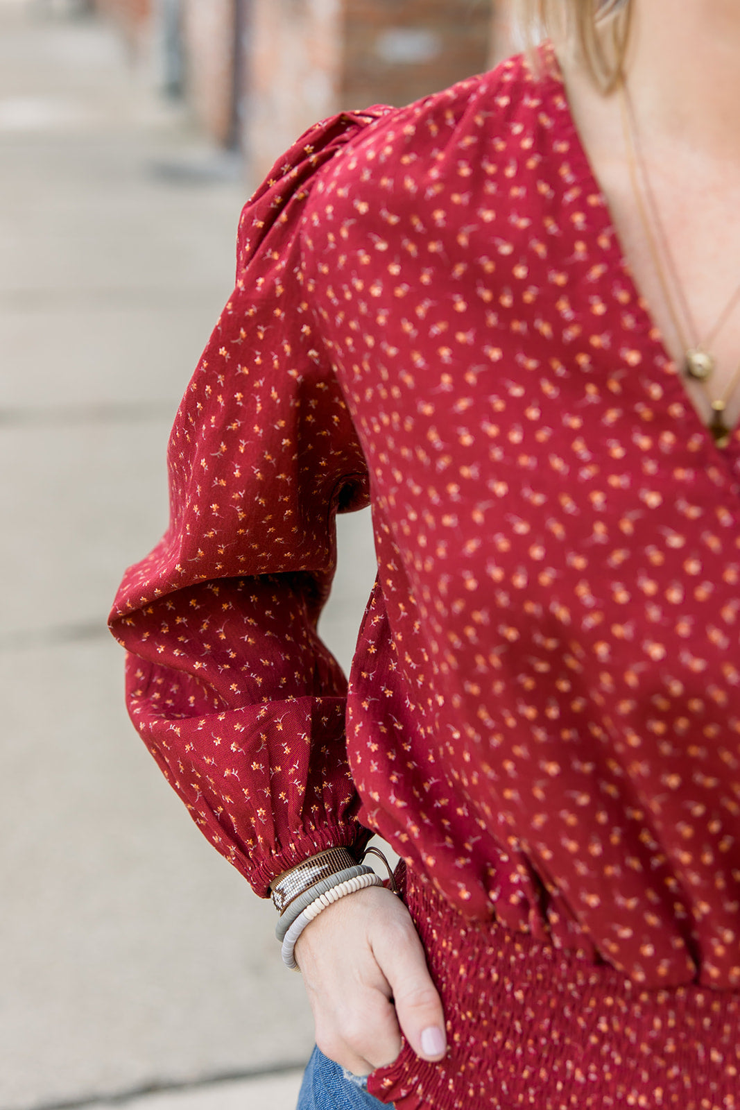 V-Neck Smocked Blouse