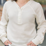 Waffle V-Neck Henley - Ivory