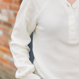 Waffle V-Neck Henley - Ivory
