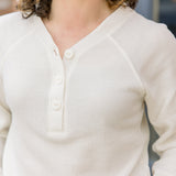 Waffle V-Neck Henley - Ivory