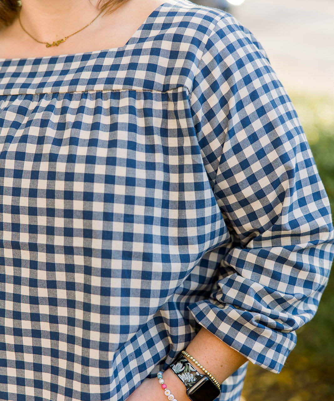 Long Sleeve Woven Square Neck Top