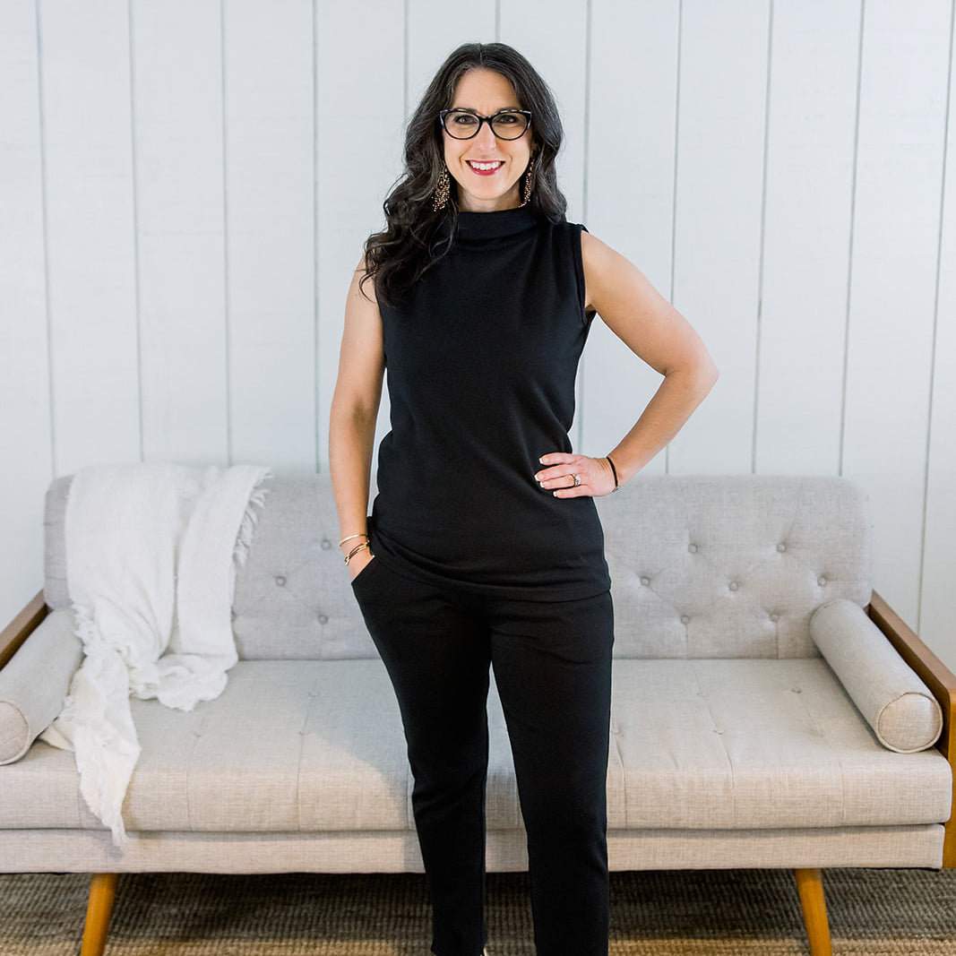 Ponte Sleeveless Mock Neck and Pant- Black