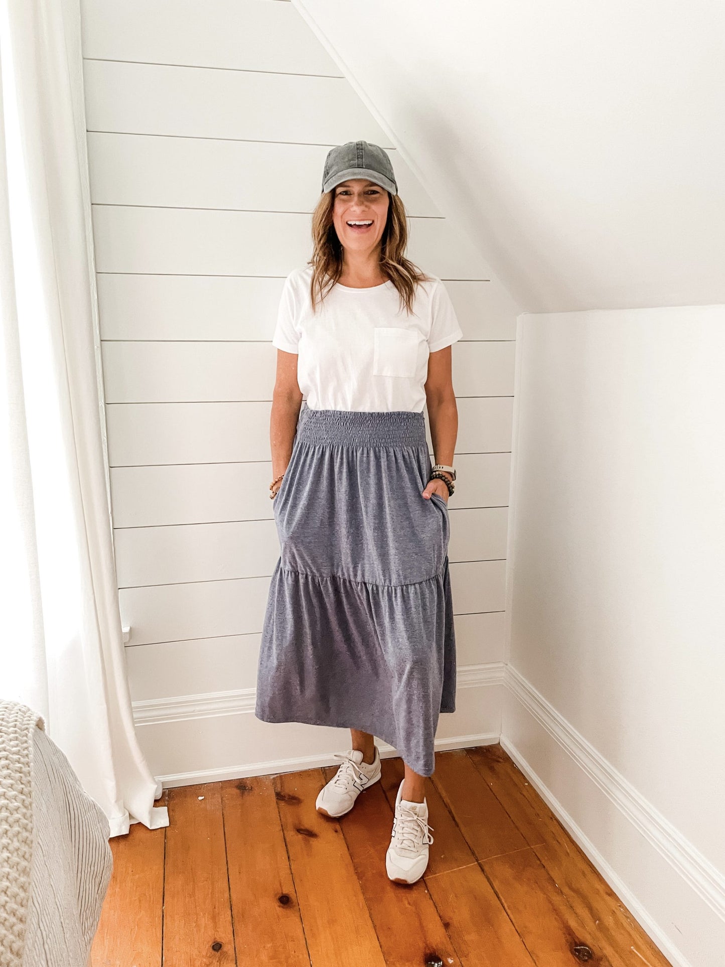Knit Tiered Maxi Skirt Dusty Blue