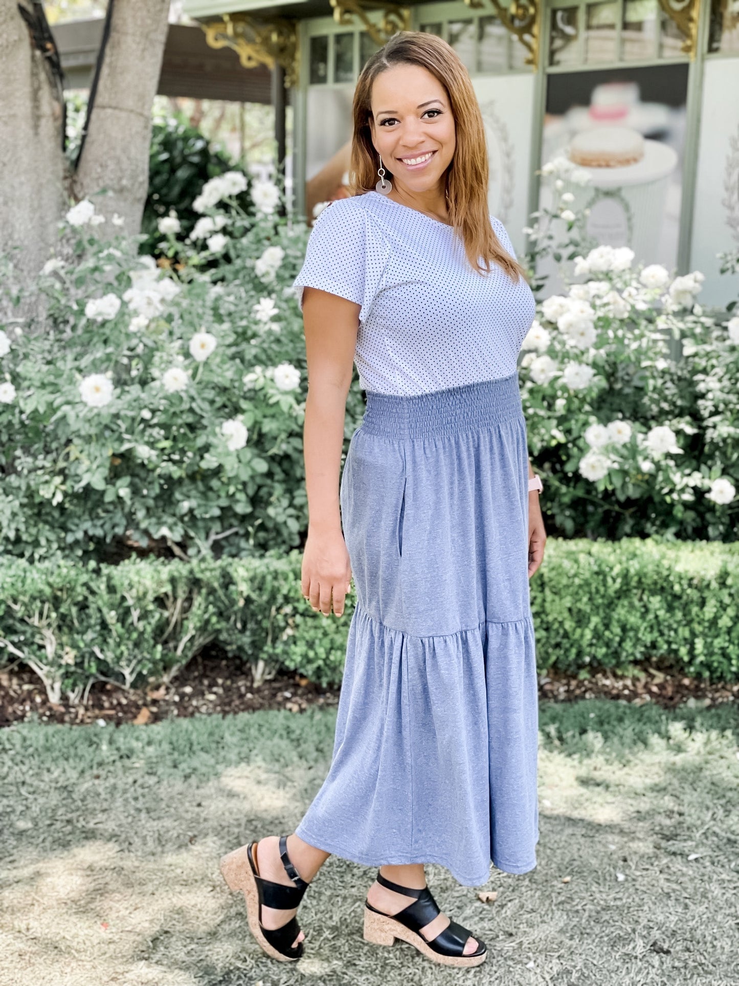 Knit Tiered Maxi Skirt Dusty Blue