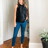 Sleeveless Pleated Top - Black