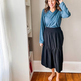 Long Sleeve V-Neck Knit Top - Lake Blue