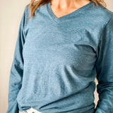 Long Sleeve V-Neck Knit Top - Lake Blue