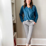 Long Sleeve V-Neck Knit Top - Lake Blue