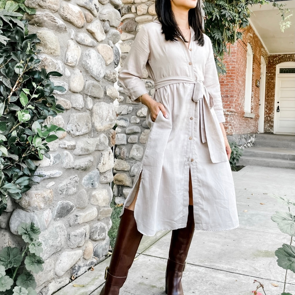 Belted Midi Shirt Dress